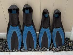 U.S. Divers Proflex Snorkeling Fins, Blue/Black, Two Pairs - Sizes L & ML
